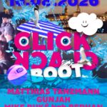 Veranstaltungsplakat für das Click Clack Boot 2026 Event am 16.08.2026 in Dresden mit sommerlichem Design und dem Line-up inklusive Matthias Tanzmann, Gunjah und Mike Buké b2b Bephan.